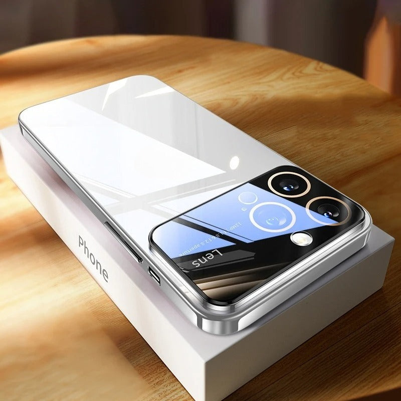 Luxury Plating Clear Hard PC Glass Lens Protection Case For iPhone
