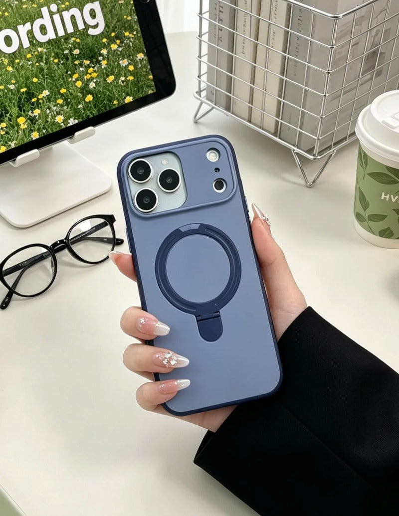 Luxury Matte Clear Metal Holder Ring Magnetic Case for iPhone