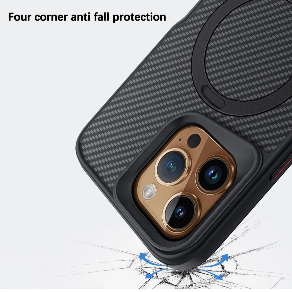 Luxury Carbon Fiber Magnetic Bracket Phone Case For iPhone