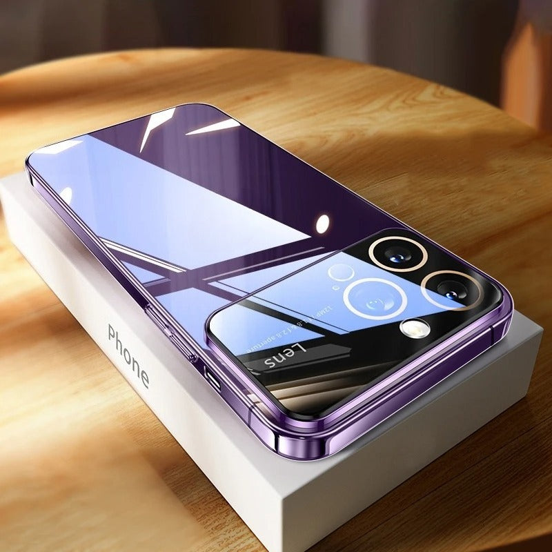 Luxury Plating Clear Hard PC Glass Lens Protection Case For iPhone