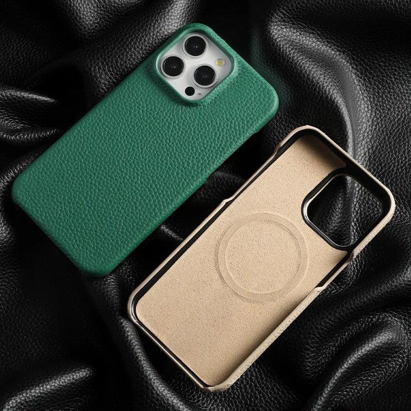 Cowhide Lychee Leather Magnetic Case for iPhone