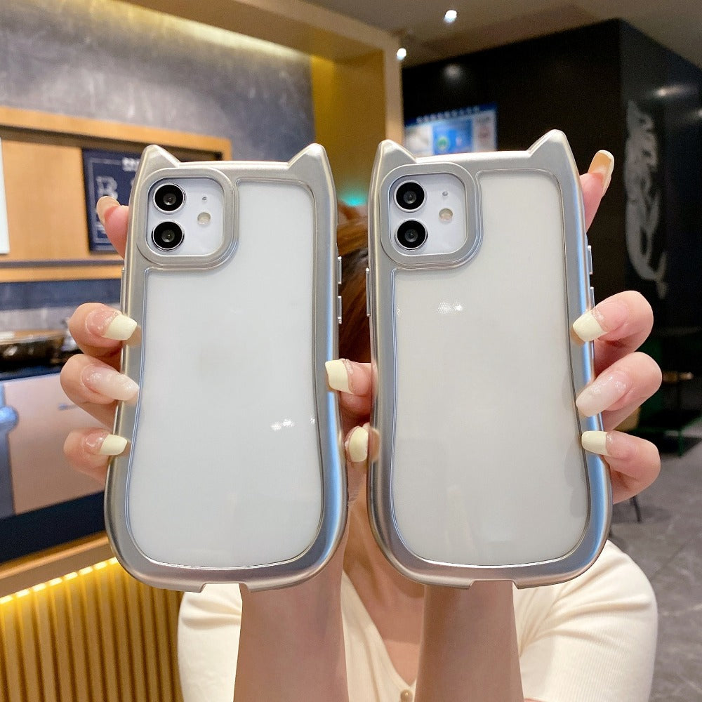 Electroplated silver Cat's ears phone case for iphone