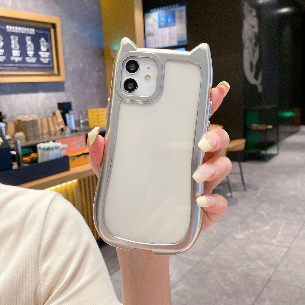 Electroplated silver Cat's ears phone case for iphone