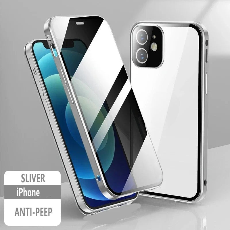 New Titanium Dual Magnetic Privacy Glass Case For iPhone