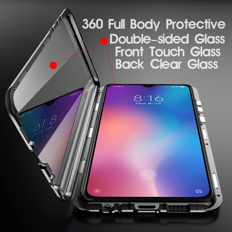360 ° fully protected metal magnetic double-sided glass cover phone case suitable for Samsung