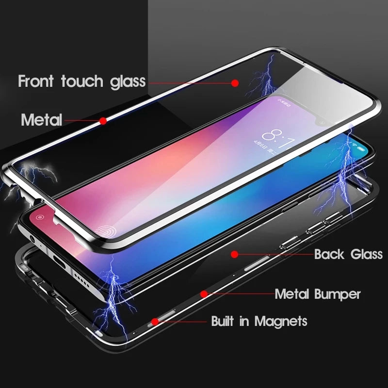360 ° fully protected metal magnetic double-sided glass cover phone case suitable for Samsung