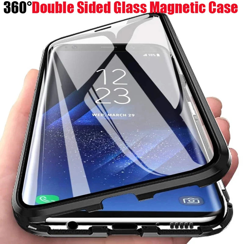 360 ° fully protected metal magnetic double-sided glass cover phone case suitable for Samsung