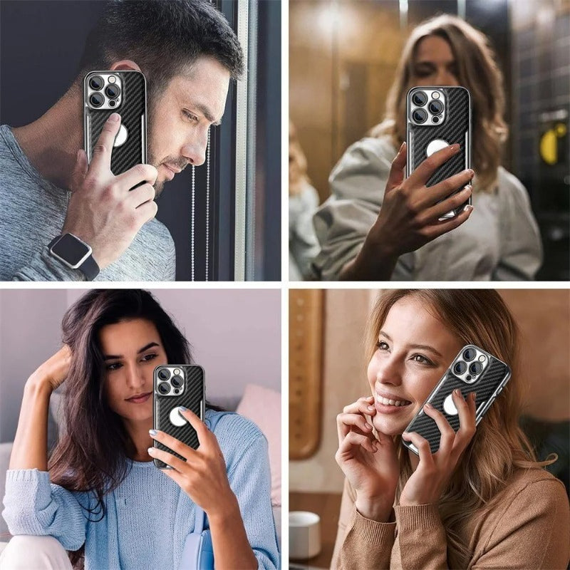 Carbon fiber missing label phone case for iPhone