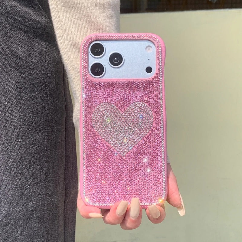 Fashion Stereoscopic Rhinestone Love Heart Decoration Shockproof Protective Phone Cover Case for iPhone