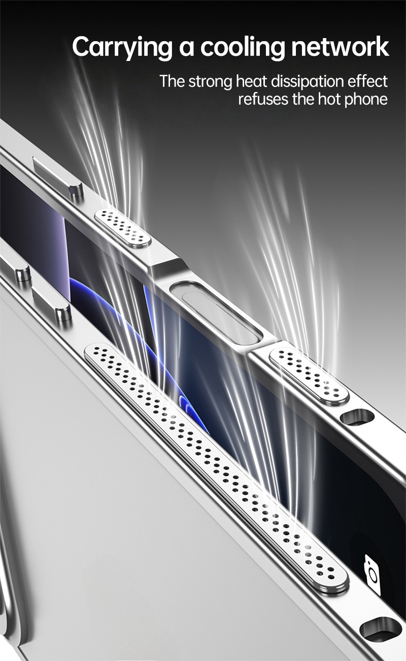 CaseSun-Gamer using CaseSun iPhone 17 Pro Max cooling frame case, stainless steel vents releasing heat during play.