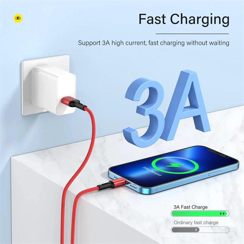 3A USB Fast Charging Cord Data Charger Wire Cable For iPhone