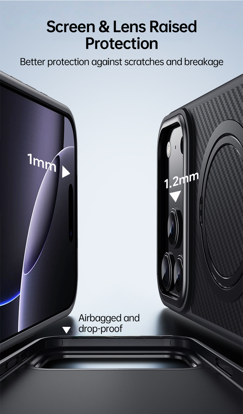 CASESUN iPhone 17 Pro Max case with raised bezels for lens and screen protection.