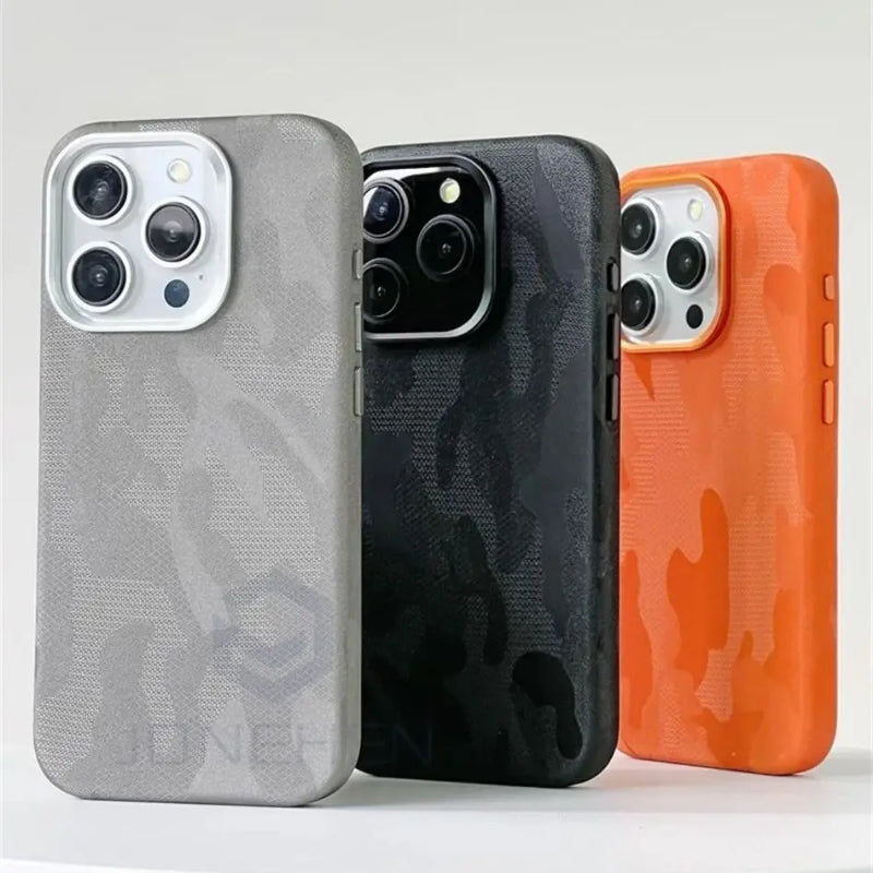 Luxury Camouflage Leather Fabric Magnetic Shockproof Case For iPhone