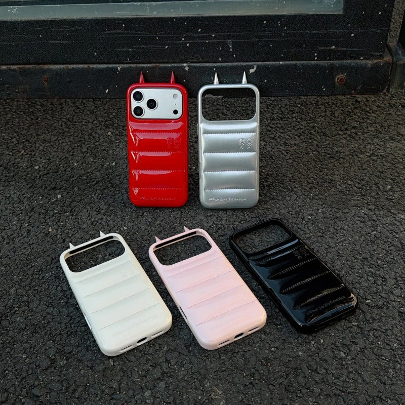 Cartoon Leather horns Down Phone Case with Quilted Down Design Shockproof Phone Case for IPhone