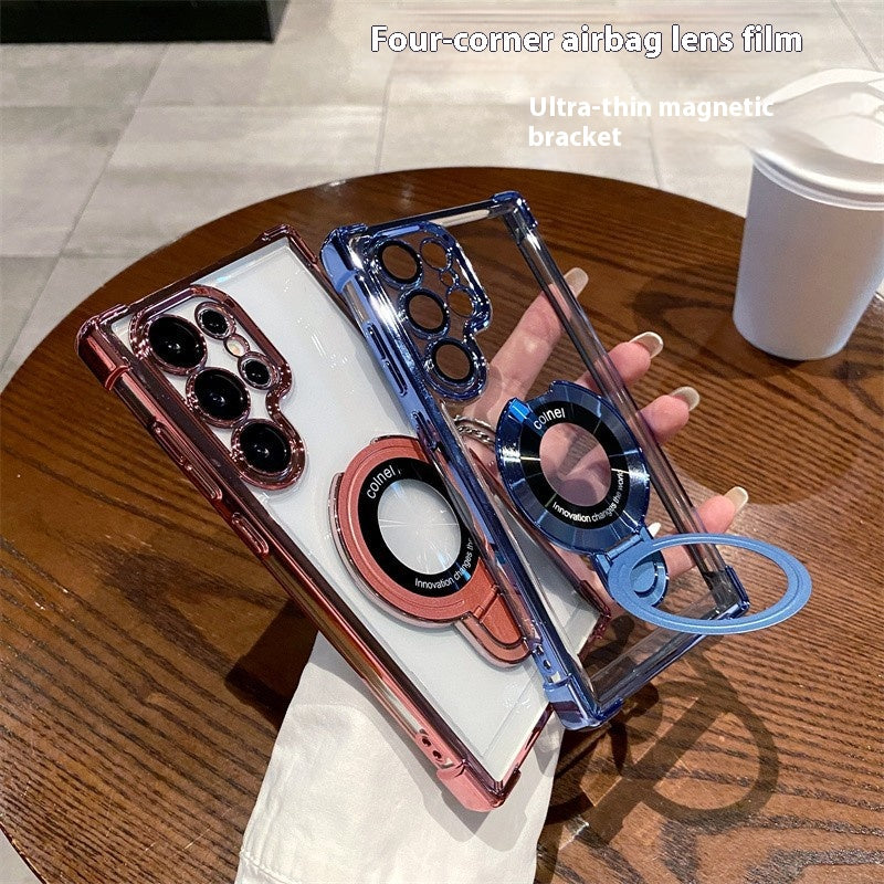 Transparent Four Corner Magnetic Bracket Phone Case For Samsung
