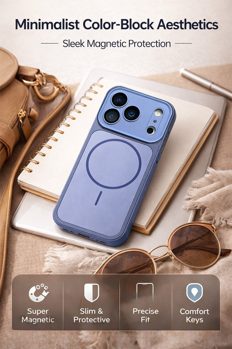 Back view of CASESUN matte magnetic case for iPhone 17 Pro Max with built-in magnetic ring and clean minimalist design.