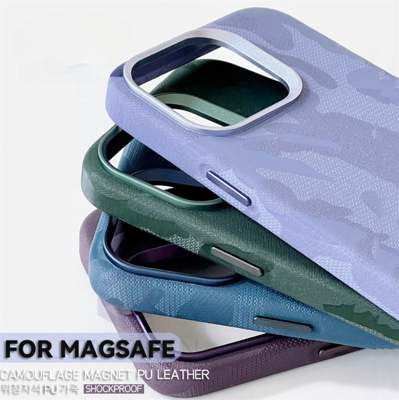 Luxury Camouflage Leather Fabric Magnetic Shockproof Case For iPhone