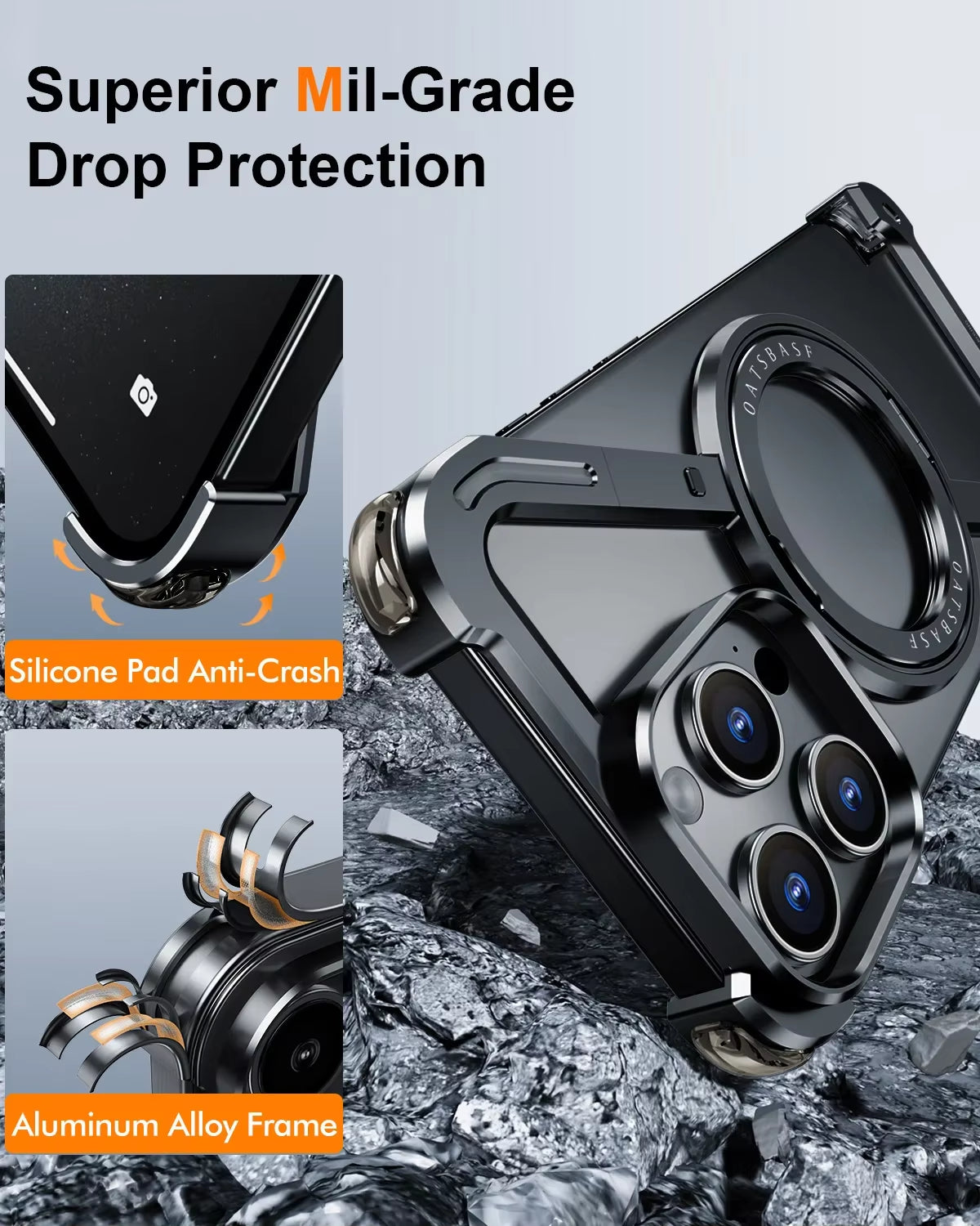 Z-shaped aluminum alloy frameless magnetic shock resistant hard phone case suitable for iPhone