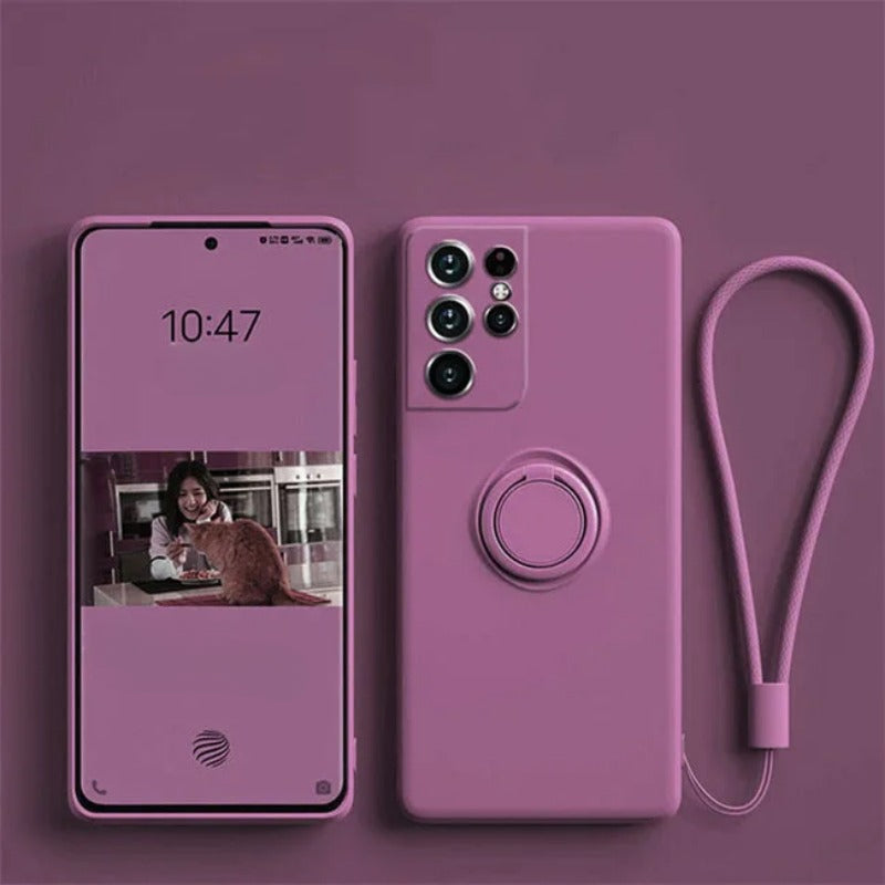 Liquid silicone magnetic ring holder phone case for Samsung