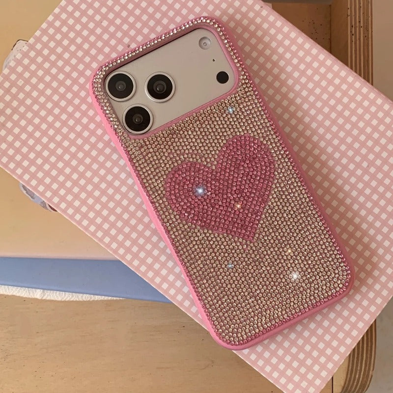 Fashion Stereoscopic Rhinestone Love Heart Decoration Shockproof Protective Phone Cover Case for iPhone