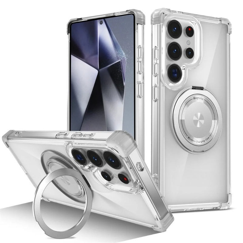 Rotating Magnetic Folding Stand Transparent Case for Samsung