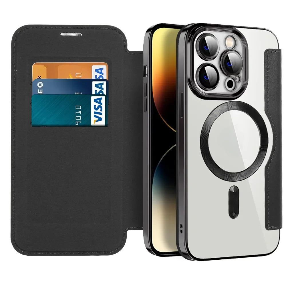 Flip leather wireless charging phone case for iPhone