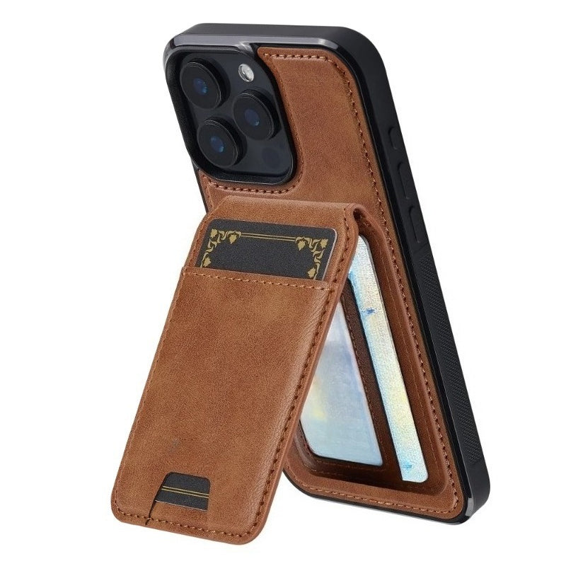 Detachable magnetic 2-in-1 genuine leather strap phone case with card slot for iPhone.