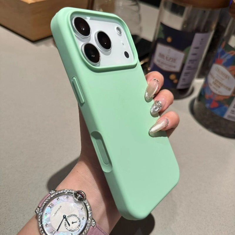 Liquid silicone minimalist skin-feel frosted one-piece button phone case for iPhone