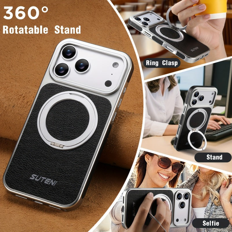 Faux Leather Magnet  360° Rotating Stand Phone Case for iPhone
