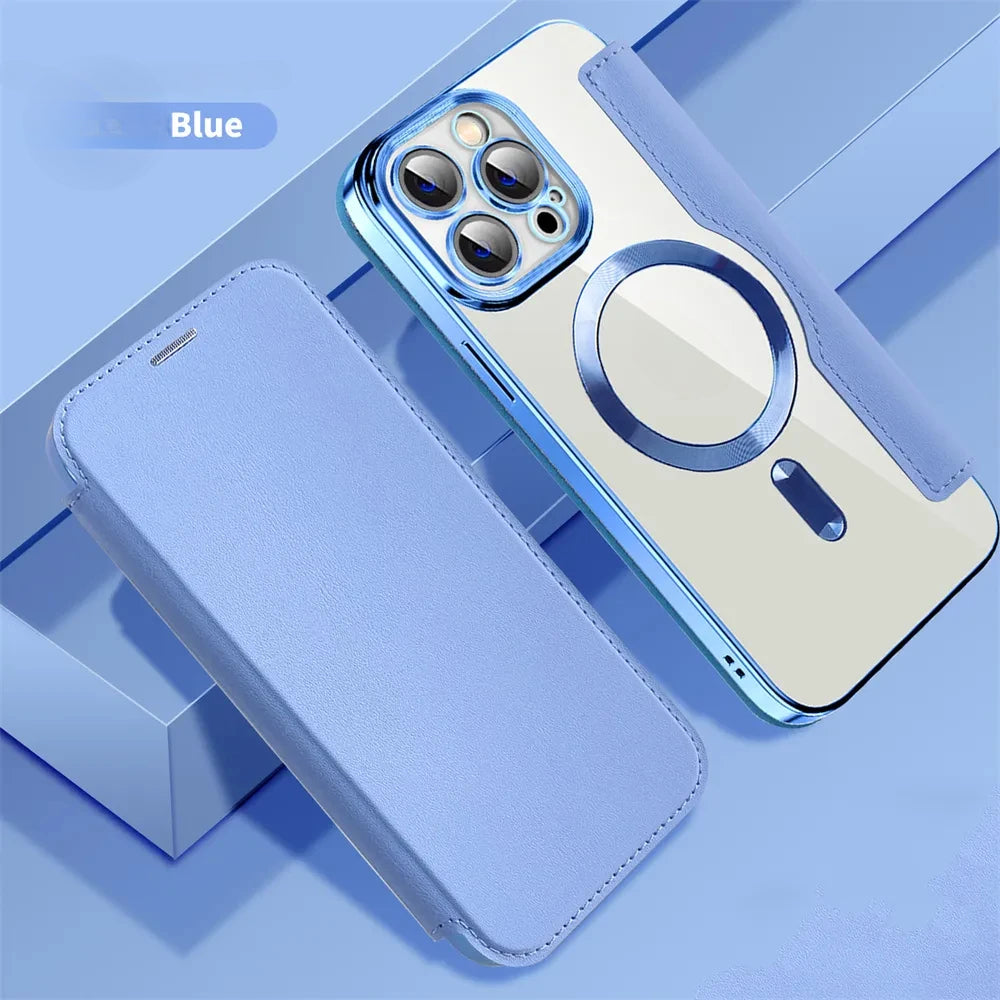 Flip leather wireless charging phone case for iPhone