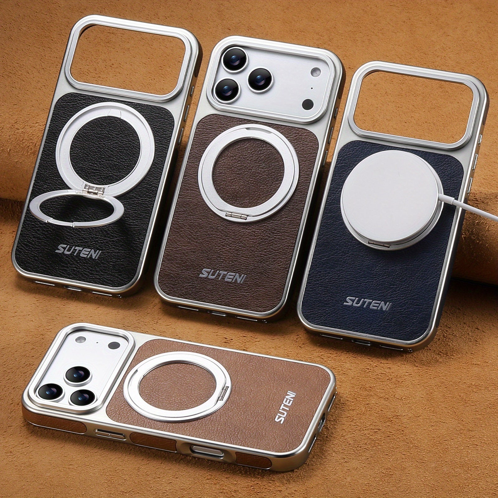 Faux Leather Magnet  360° Rotating Stand Phone Case for iPhone