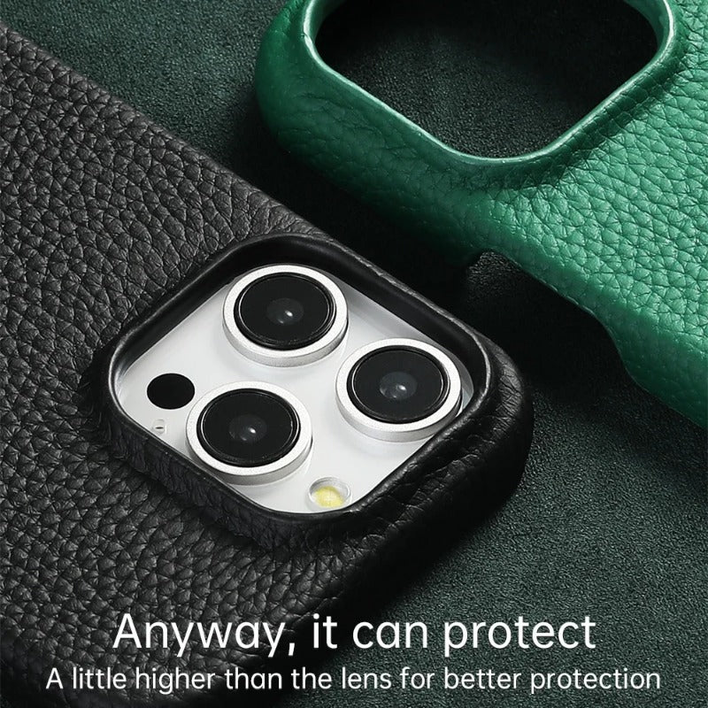 Cowhide Lychee Leather Magnetic Case for iPhone