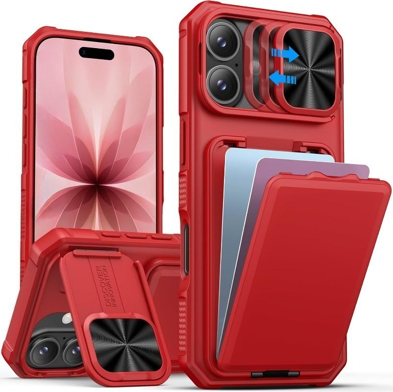 Card Holder & Kickstand & Slide Camera Lens Cover & Camera Stand & Wallet, Phone Case Cover for iPhone