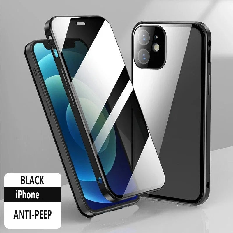 New Titanium Dual Magnetic Privacy Glass Case For iPhone