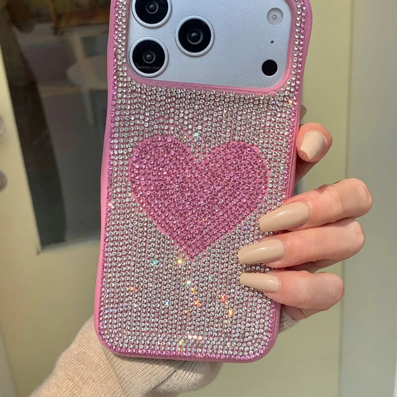 Fashion Stereoscopic Rhinestone Love Heart Decoration Shockproof Protective Phone Cover Case for iPhone