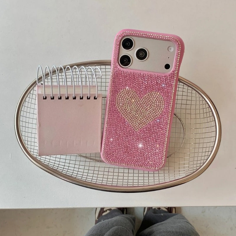 Fashion Stereoscopic Rhinestone Love Heart Decoration Shockproof Protective Phone Cover Case for iPhone