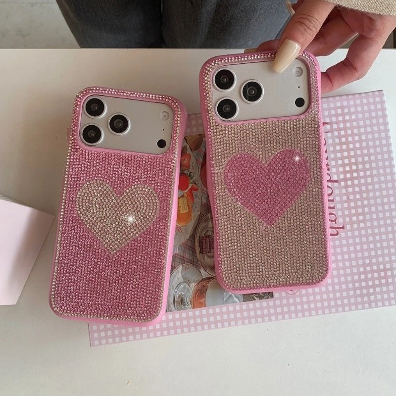 Fashion Stereoscopic Rhinestone Love Heart Decoration Shockproof Protective Phone Cover Case for iPhone