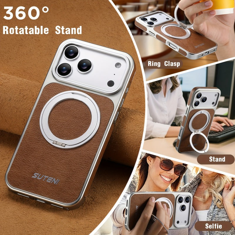 Faux Leather Magnet  360° Rotating Stand Phone Case for iPhone