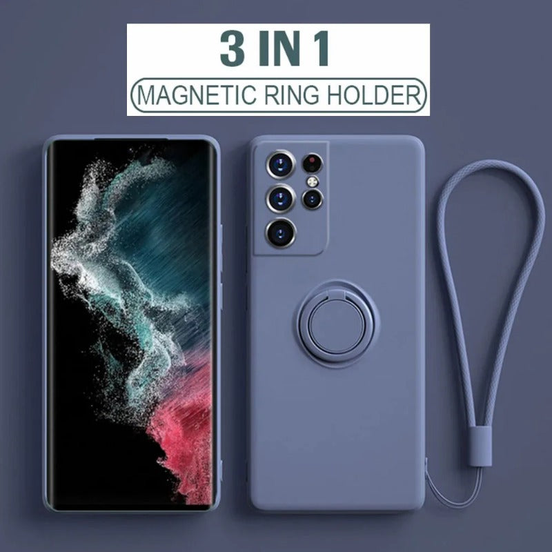 Liquid silicone magnetic ring holder phone case for Samsung