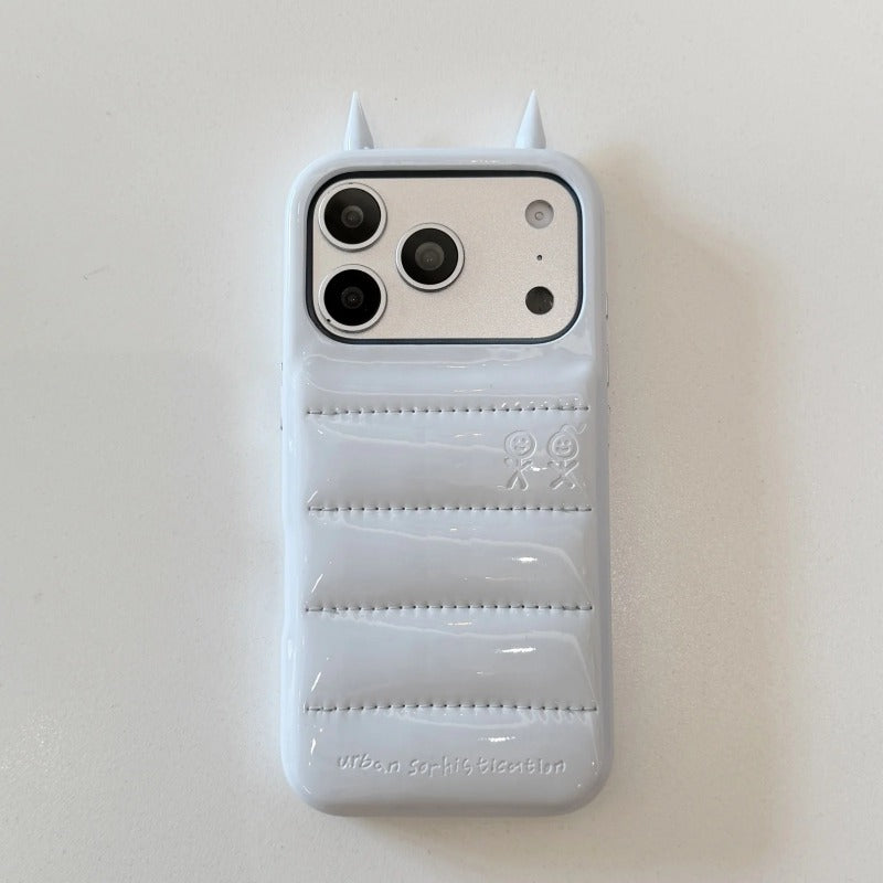 Cartoon Leather horns Down Phone Case with Quilted Down Design Shockproof Phone Case for IPhone