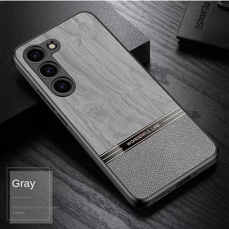 Imitation Wood Grain Leather Shockproof Case for Samsung