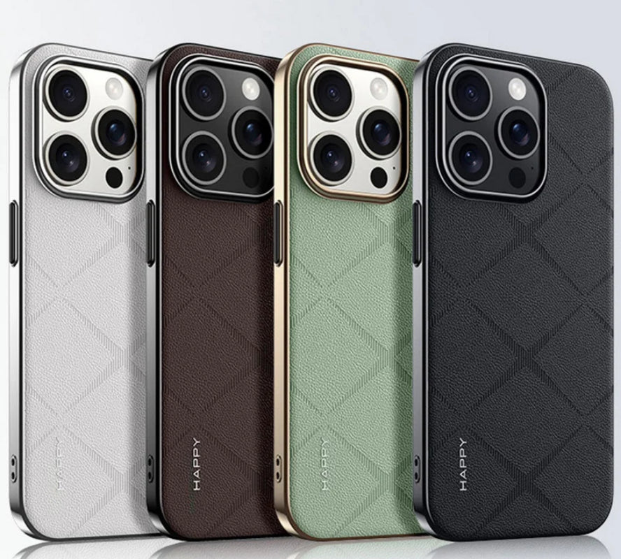 Luxury Plain Leather + Camera Lens Protection Case For iPhone