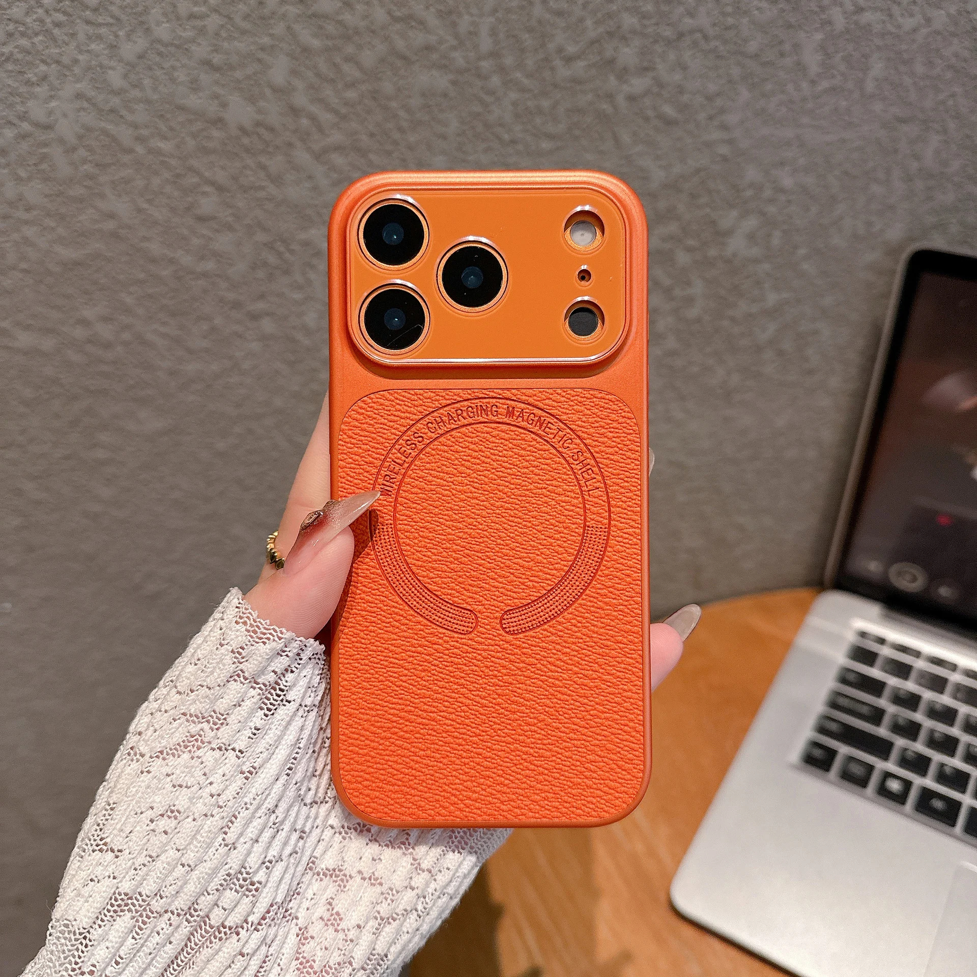 Lychee pattern leather magnetic phone case for iPhone