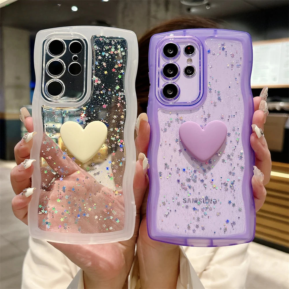 Transparent Love Heart Glitter Case For Samsung