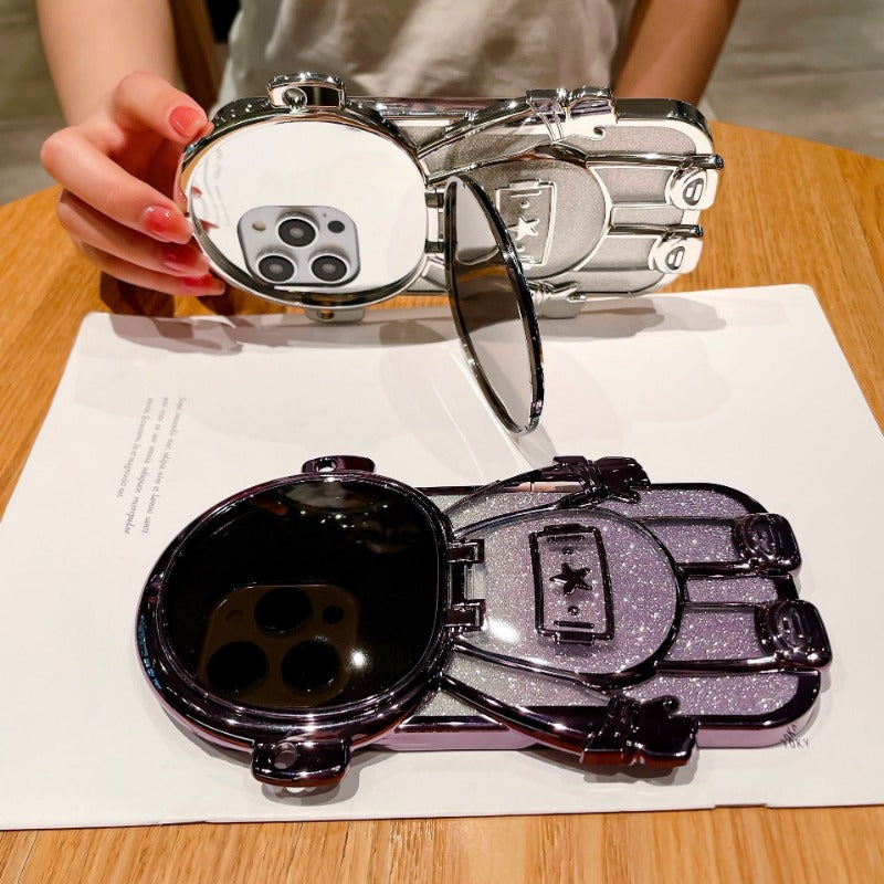 Electroplated astronaut flip mirror phone case for iPhone