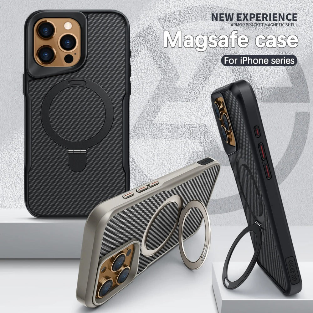 Luxury Carbon Fiber Magnetic Bracket Phone Case For iPhone