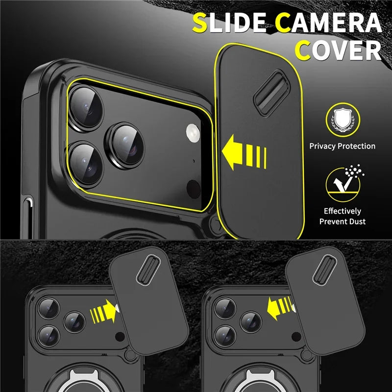CaseSun-iPhone 17 Pro Max TitanGuard case with sliding lens cover for full camera protection.