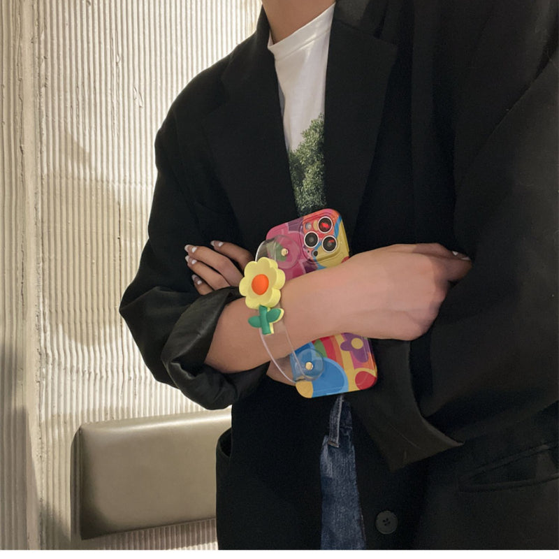 The New Little Yellow Flower Wristband With Lanyard Phone Case For iPhone