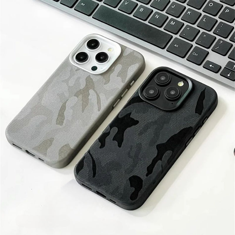 Luxury Camouflage Leather Fabric Magnetic Shockproof Case For iPhone