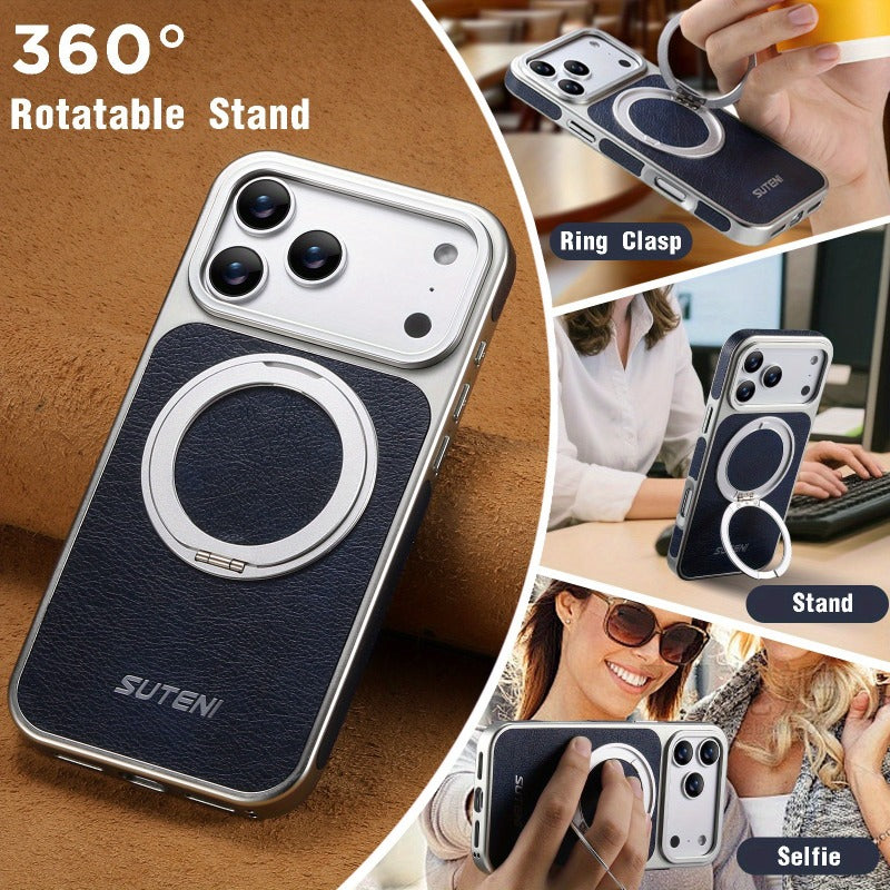 Faux Leather Magnet  360° Rotating Stand Phone Case for iPhone